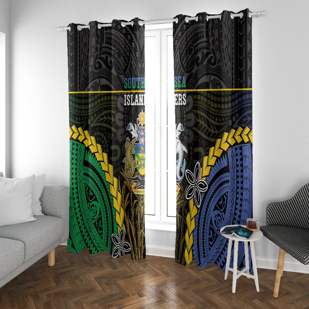 South Sea Islanders And Solomon Islands Window Curtain Kanakas Polynesian Pattern
