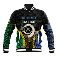 Personalised South Sea Islanders And Vanuatu Baseball Jacket Kanakas Sand Drawing Pattern LT05 Unisex Black - Polynesian Pride