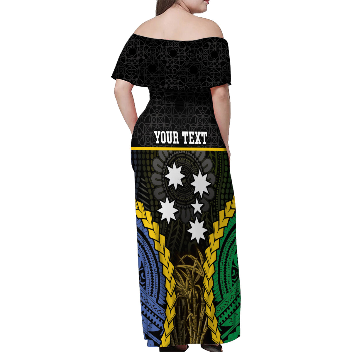 Personalised South Sea Islanders And Vanuatu Family Matching Off Shoulder Maxi Dress and Hawaiian Shirt Kanakas Sand Drawing Pattern