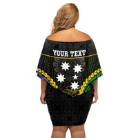 Personalised South Sea Islanders And Vanuatu Family Matching Off Shoulder Short Dress and Hawaiian Shirt Kanakas Sand Drawing Pattern