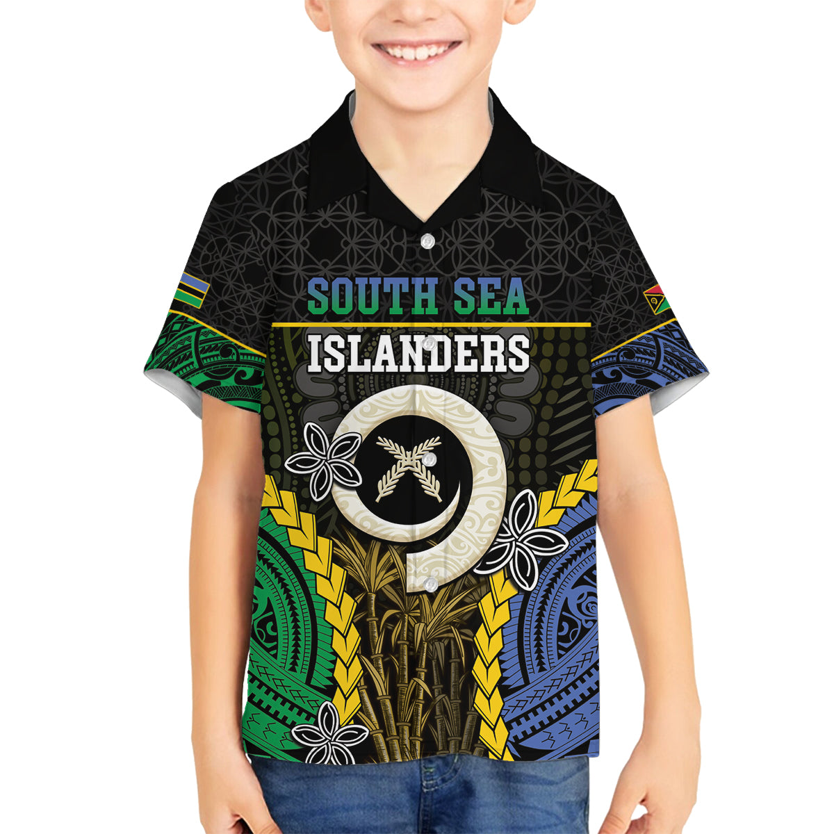 Personalised South Sea Islanders And Vanuatu Family Matching Off Shoulder Short Dress and Hawaiian Shirt Kanakas Sand Drawing Pattern