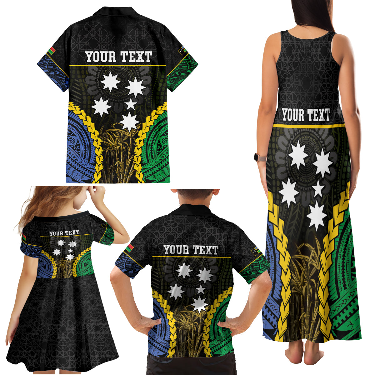 Personalised South Sea Islanders And Vanuatu Family Matching Tank Maxi Dress and Hawaiian Shirt Kanakas Sand Drawing Pattern