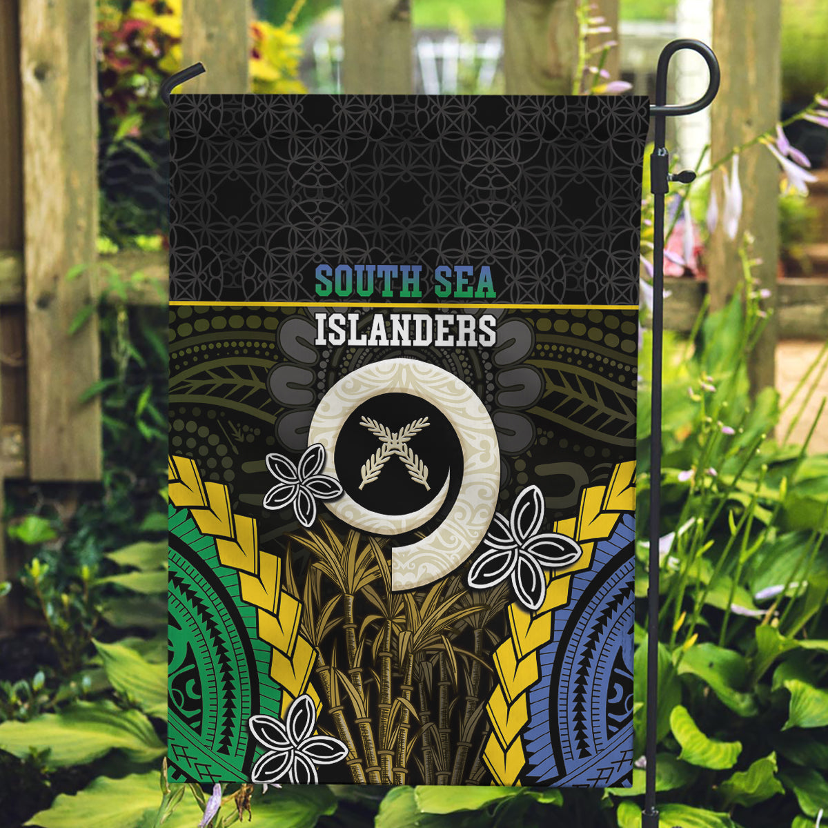 South Sea Islanders And Vanuatu Garden Flag Kanakas Sand Drawing Pattern LT05 Garden Flag Black - Polynesian Pride