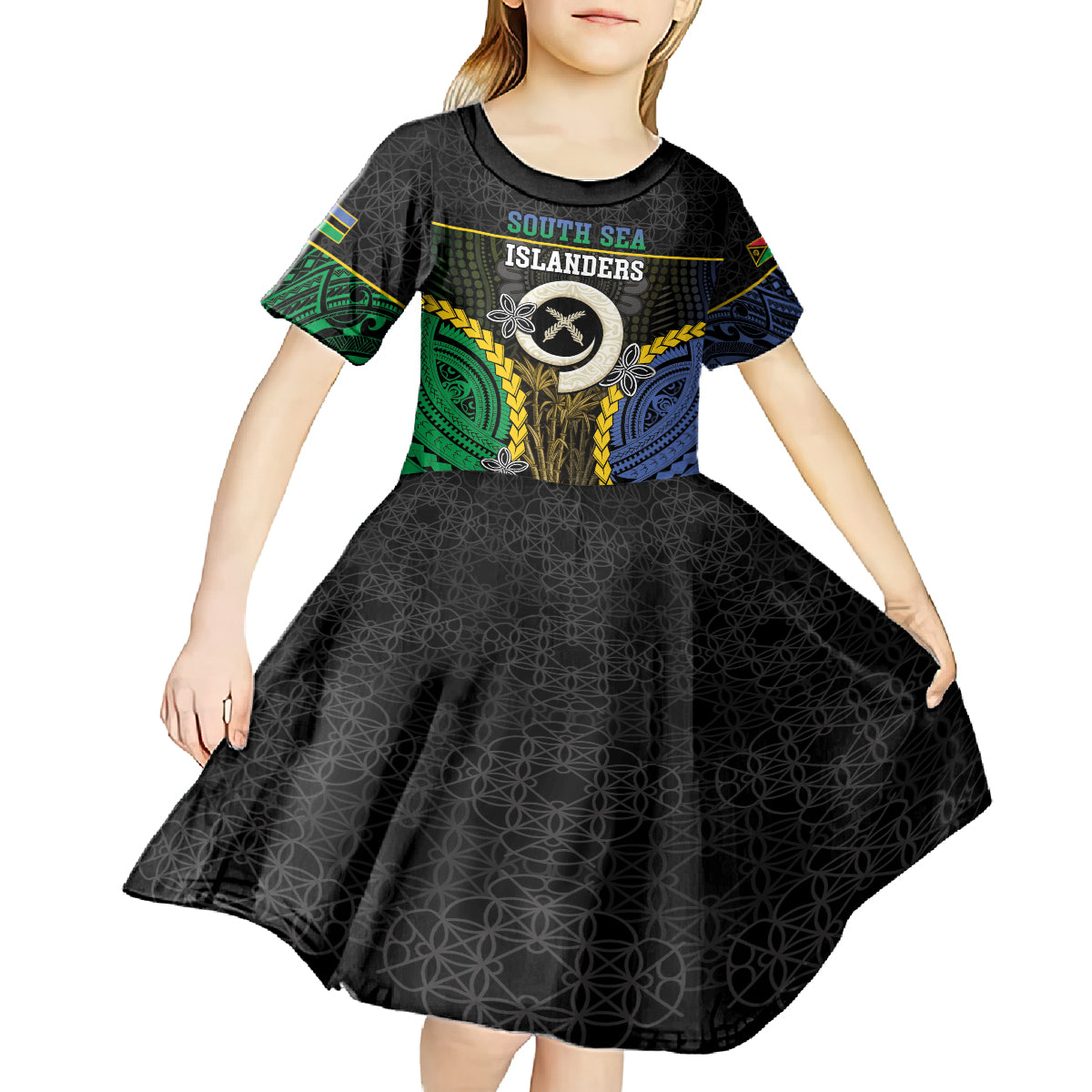 Personalised South Sea Islanders And Vanuatu Kid Short Sleeve Dress Kanakas Sand Drawing Pattern