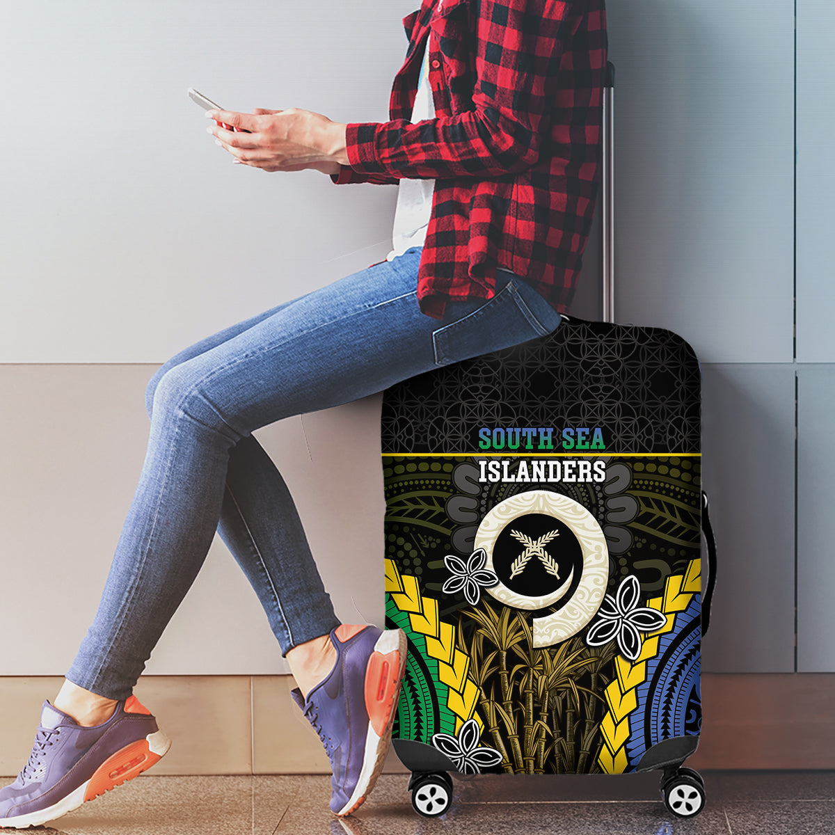 South Sea Islanders And Vanuatu Luggage Cover Kanakas Sand Drawing Pattern