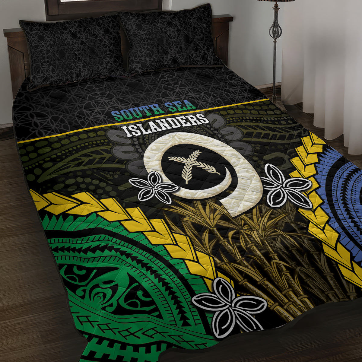 South Sea Islanders And Vanuatu Quilt Bed Set Kanakas Sand Drawing Pattern LT05 Black - Polynesian Pride