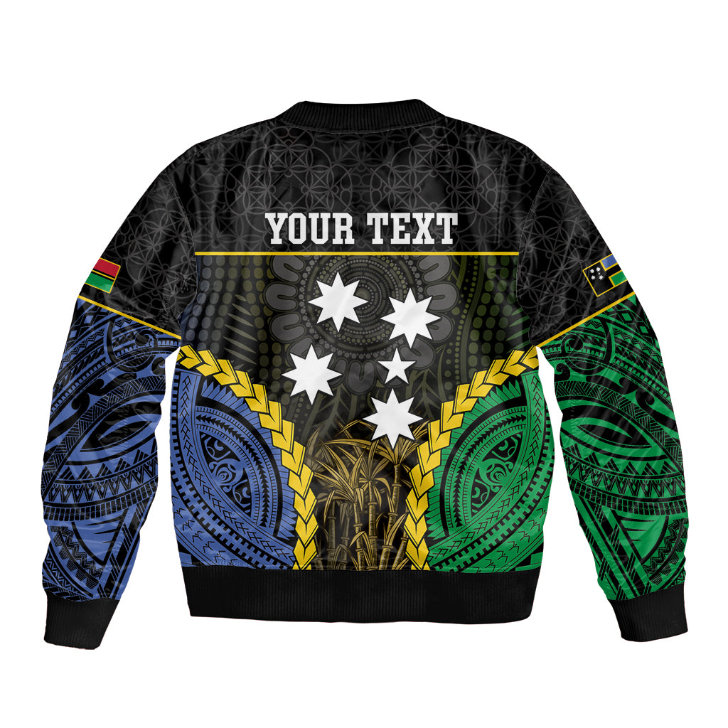 Personalised South Sea Islanders And Vanuatu Sleeve Zip Bomber Jacket Kanakas Sand Drawing Pattern LT05 - Polynesian Pride