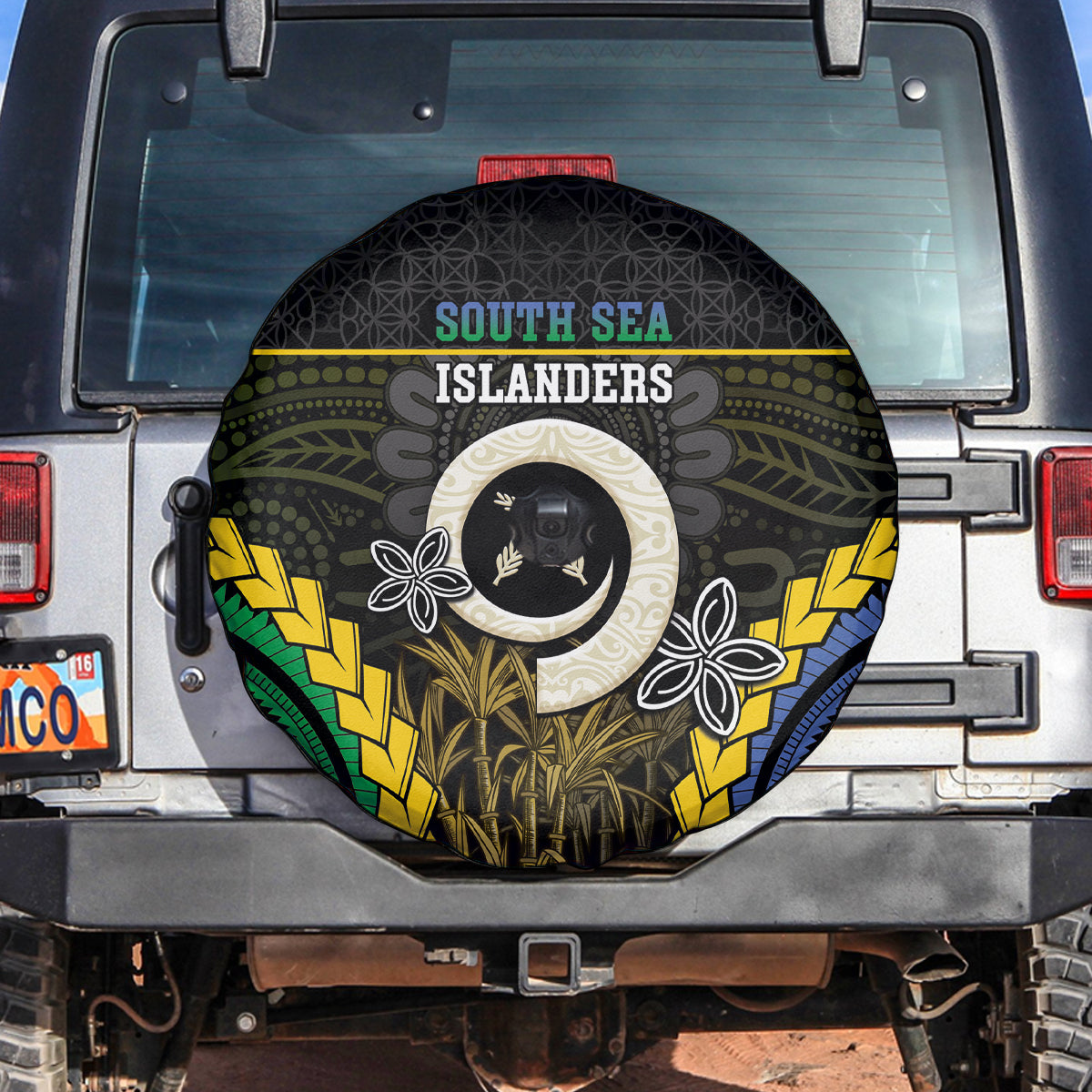 South Sea Islanders And Vanuatu Spare Tire Cover Kanakas Sand Drawing Pattern LT05 Black - Polynesian Pride