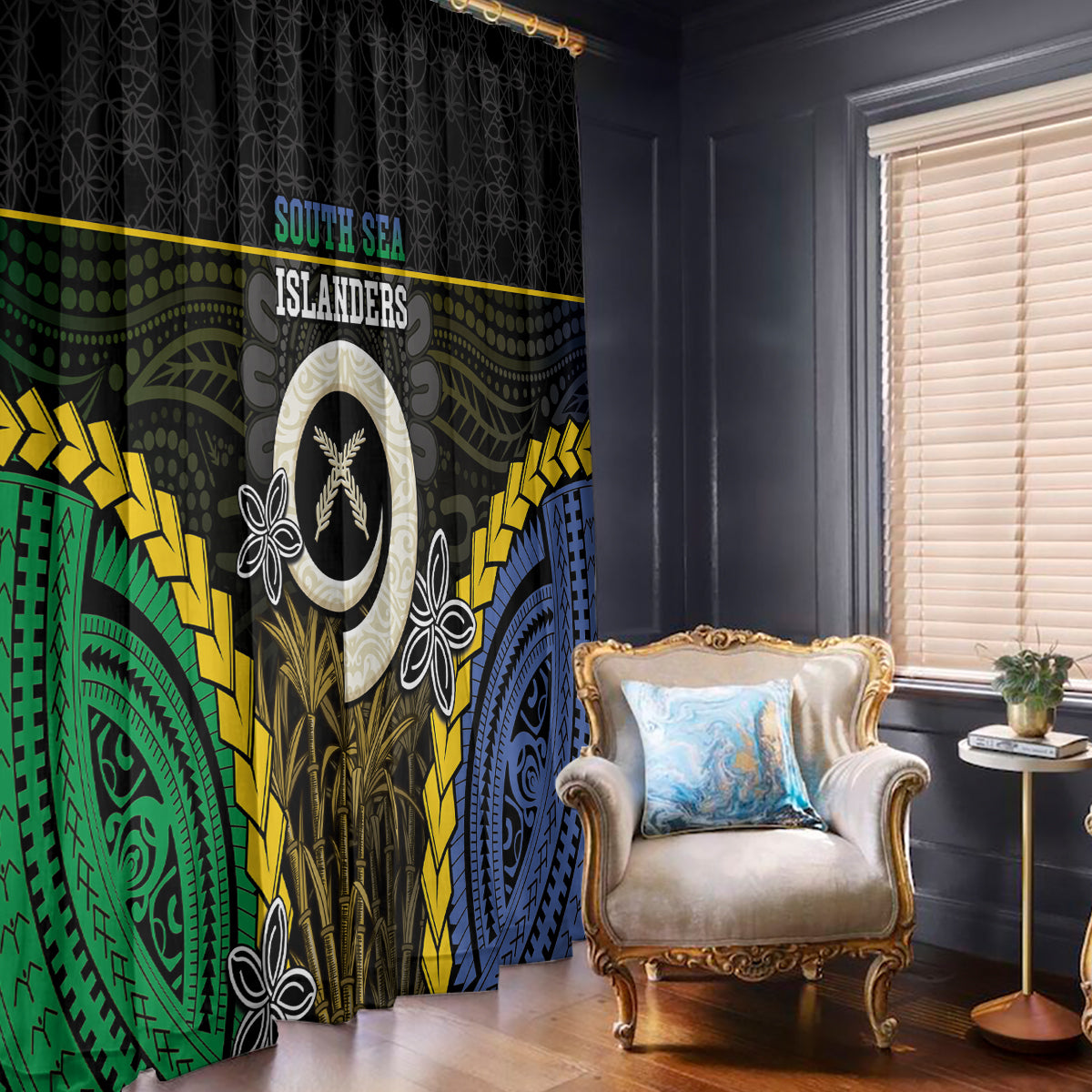South Sea Islanders And Vanuatu Window Curtain Kanakas Sand Drawing Pattern LT05 - Polynesian Pride