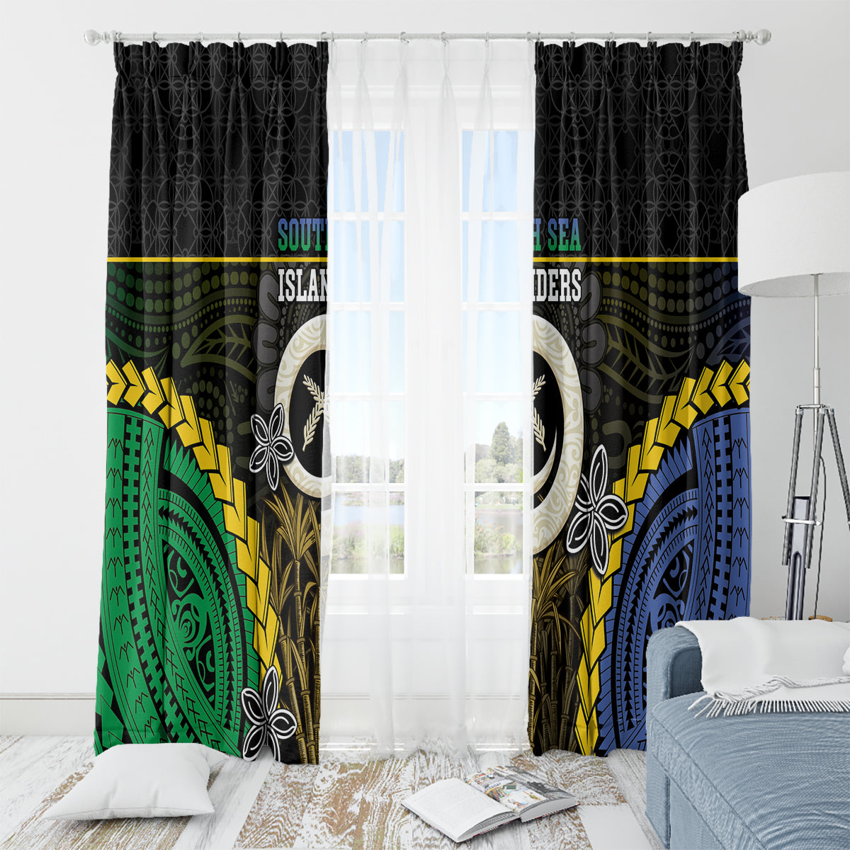 South Sea Islanders And Vanuatu Window Curtain Kanakas Sand Drawing Pattern LT05 - Polynesian Pride