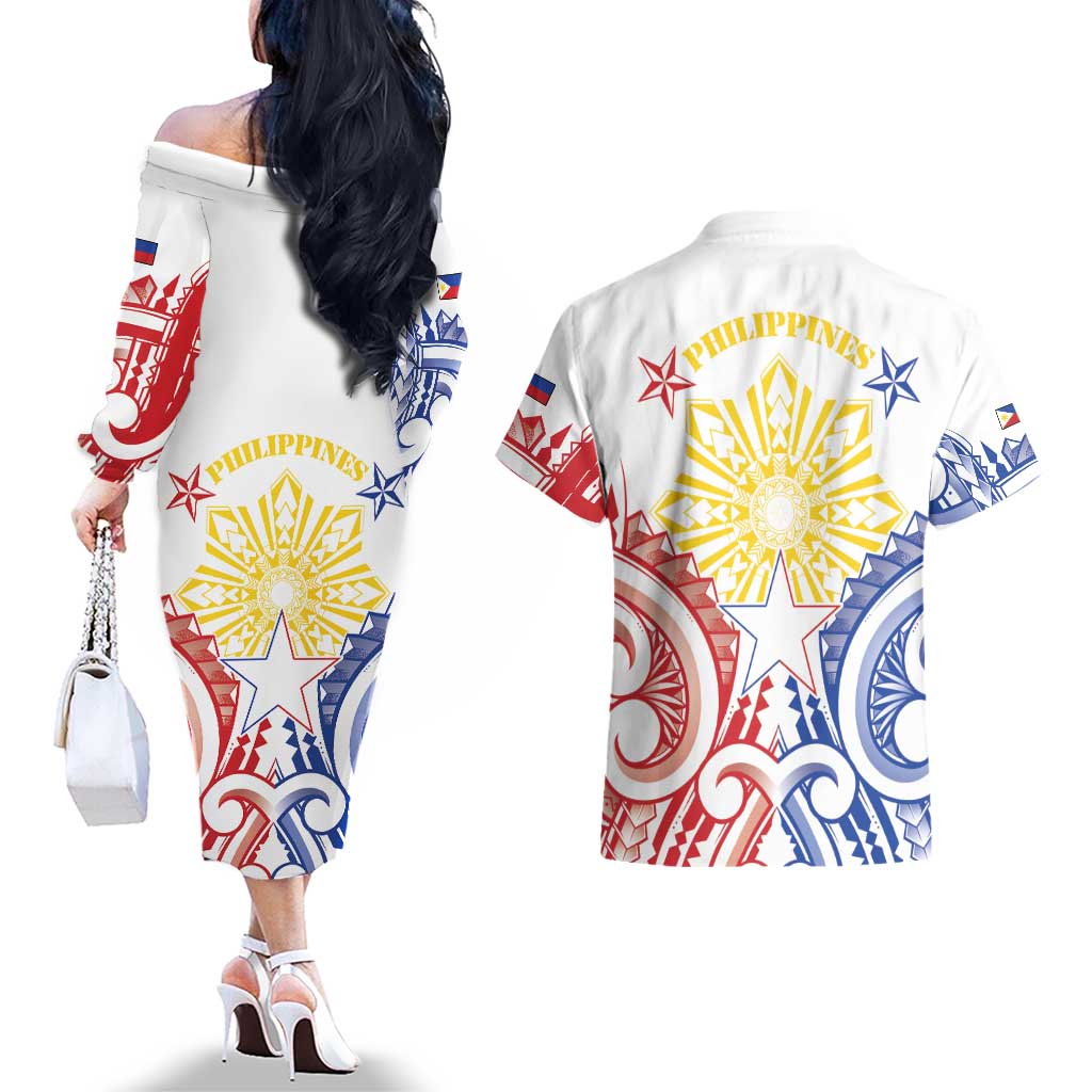 Philippines Couples Matching Off The Shoulder Long Sleeve Dress and Hawaiian Shirt Katipunan Andres Bonifacio