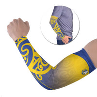Custom James Cook High School Arm Sleeves Maori Koru Pattern LT05 Set of 2 Blue - Polynesian Pride