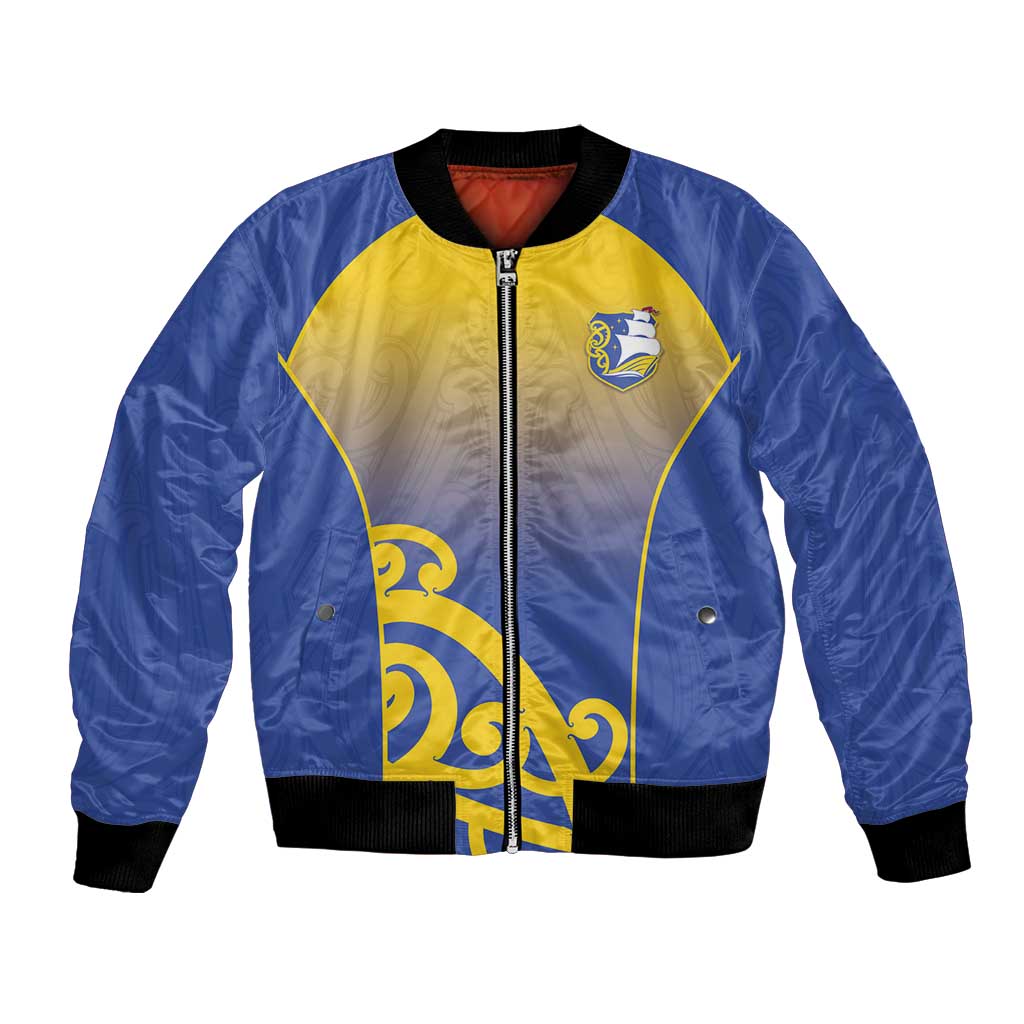 Custom James Cook High School Bomber Jacket Maori Koru Pattern LT05 Unisex Blue - Polynesian Pride