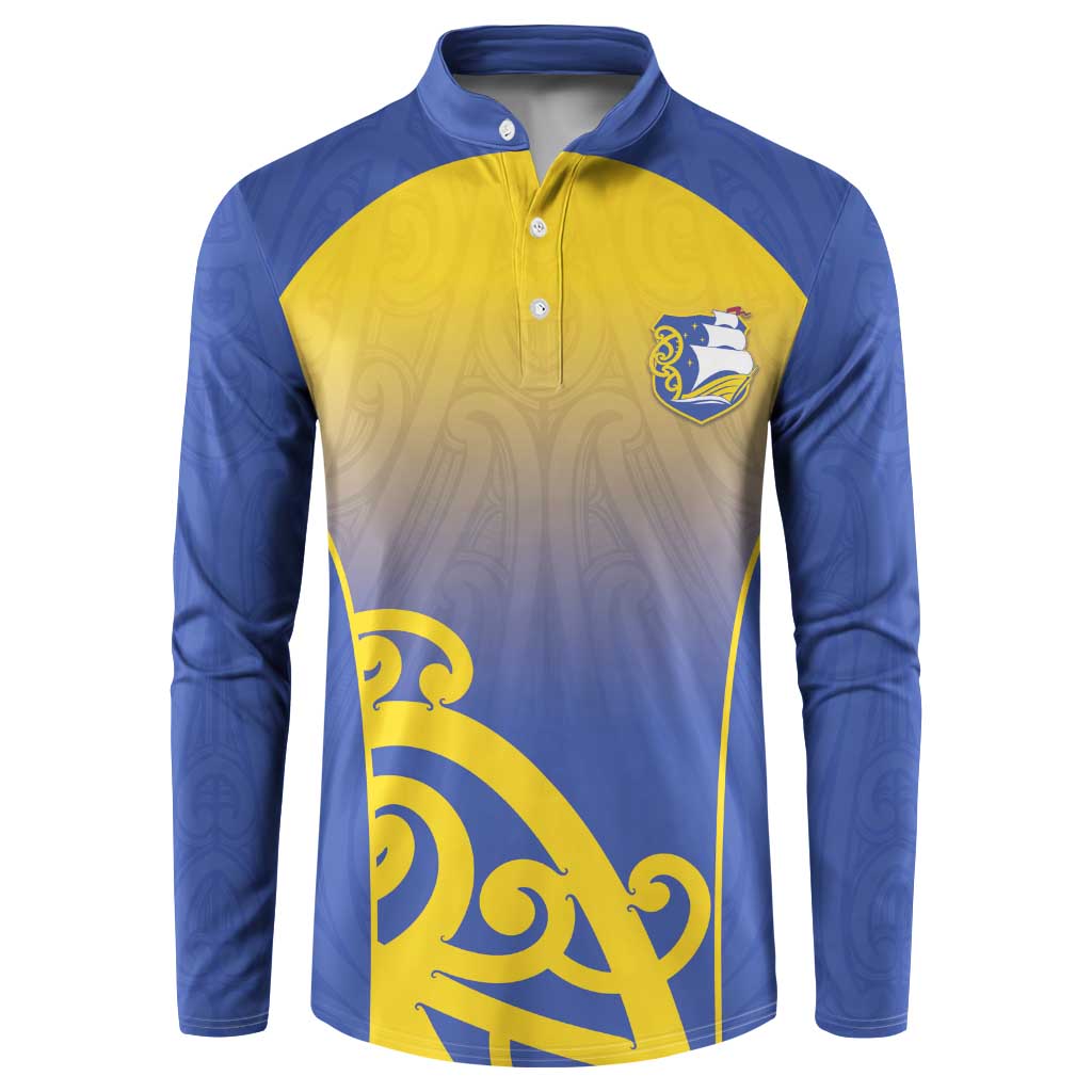 Custom James Cook High School Button Sweatshirt Maori Koru Pattern LT05 Blue - Polynesian Pride