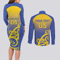 Custom James Cook High School Couples Matching Long Sleeve Bodycon Dress and Long Sleeve Button Shirt Maori Koru Pattern LT05 - Polynesian Pride