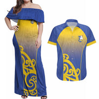 Custom James Cook High School Couples Matching Off Shoulder Maxi Dress and Hawaiian Shirt Maori Koru Pattern LT05 Blue - Polynesian Pride