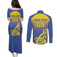 Custom James Cook High School Couples Matching Puletasi and Long Sleeve Button Shirt Maori Koru Pattern