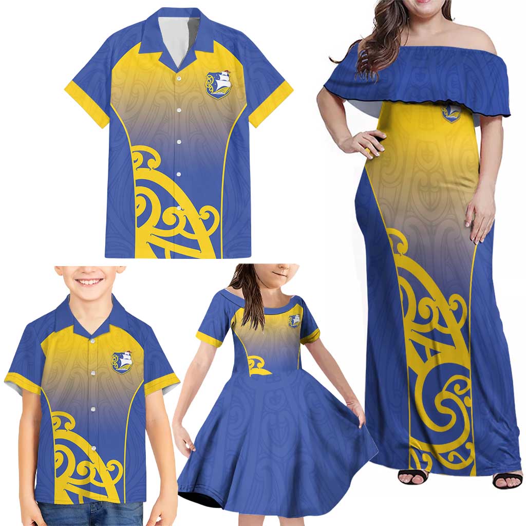 Custom James Cook High School Family Matching Off Shoulder Maxi Dress and Hawaiian Shirt Maori Koru Pattern LT05 - Polynesian Pride