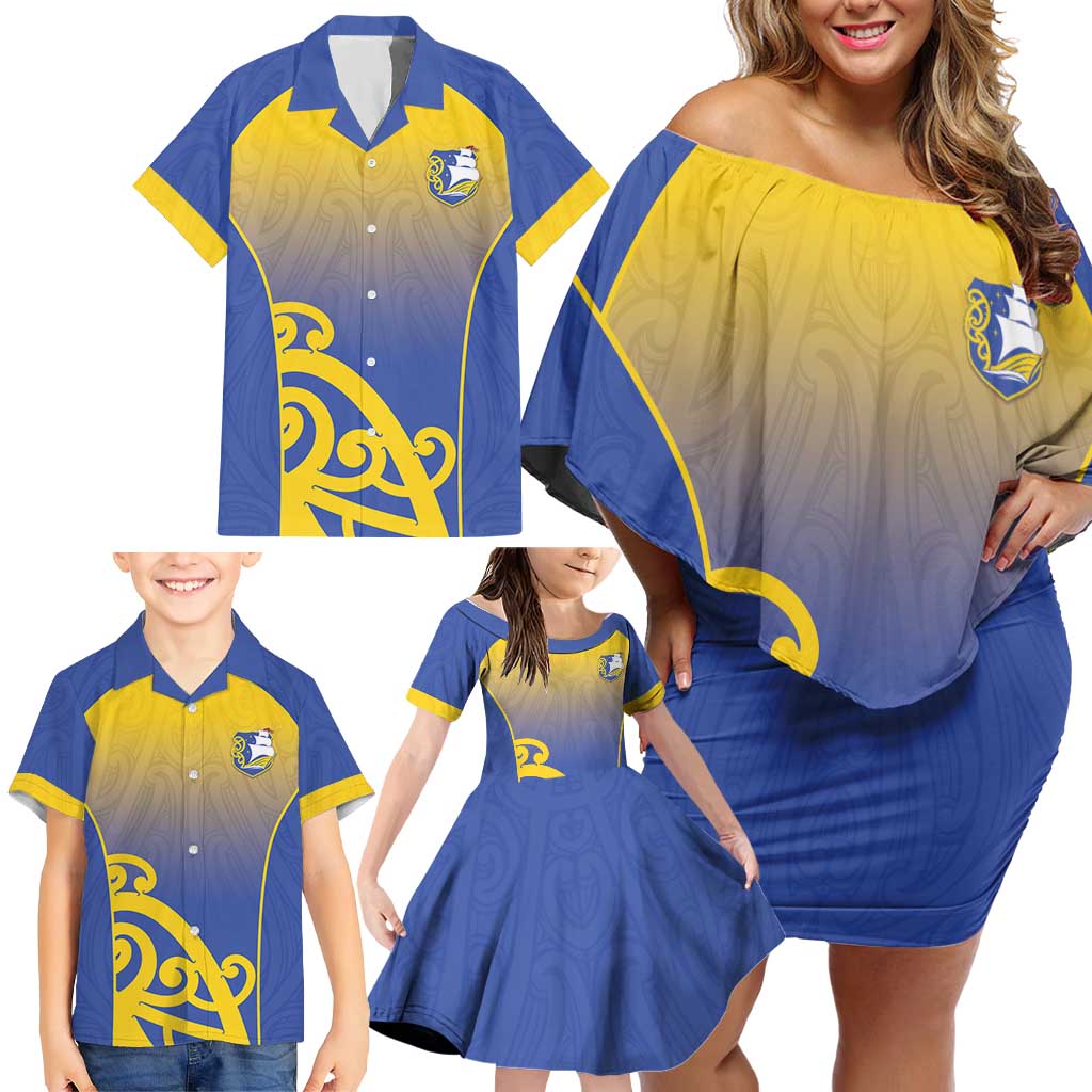 Custom James Cook High School Family Matching Off Shoulder Short Dress and Hawaiian Shirt Maori Koru Pattern LT05 - Polynesian Pride