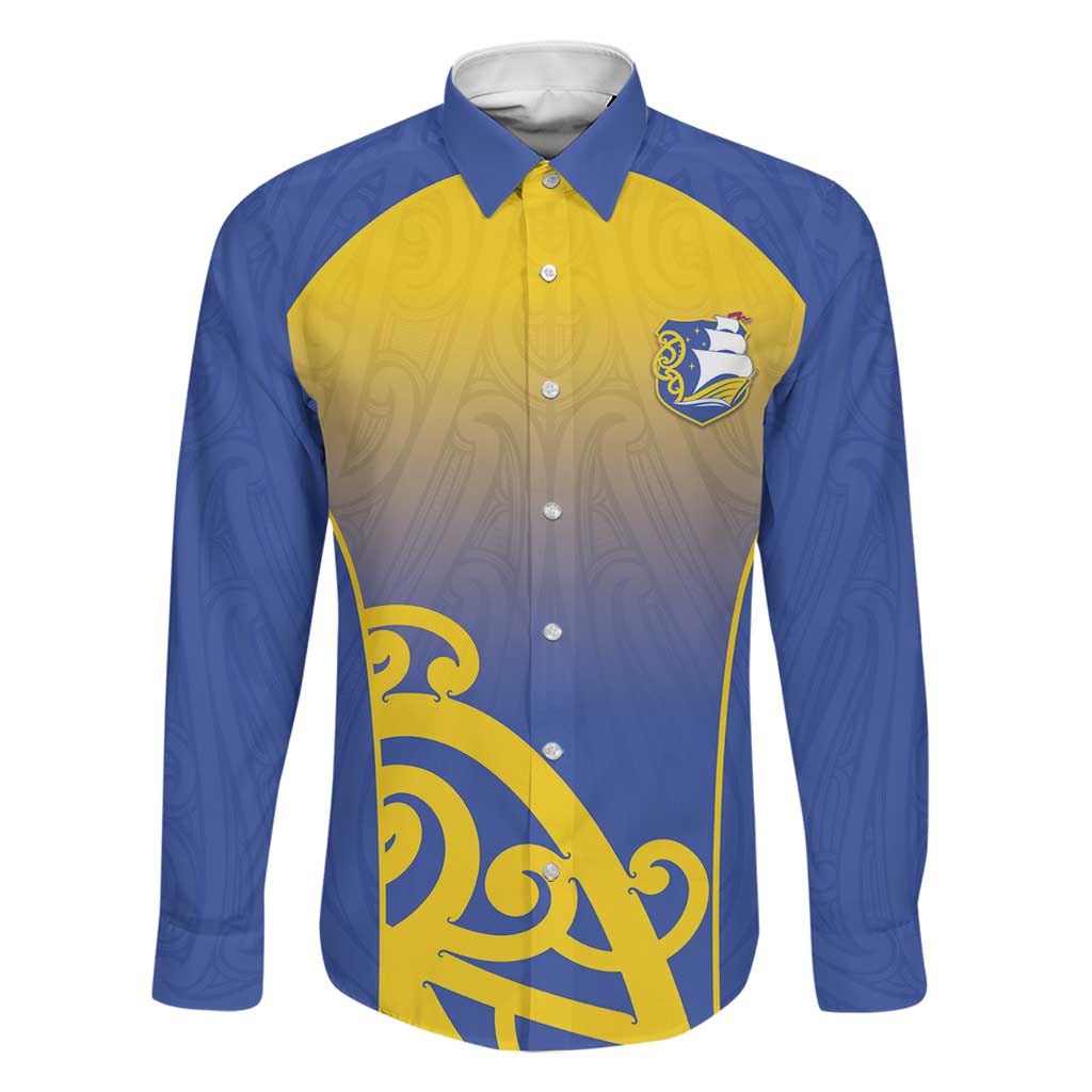Custom James Cook High School Family Matching Summer Maxi Dress and Hawaiian Shirt Maori Koru Pattern LT05 Dad's Shirt - Long Sleeve Blue - Polynesian Pride