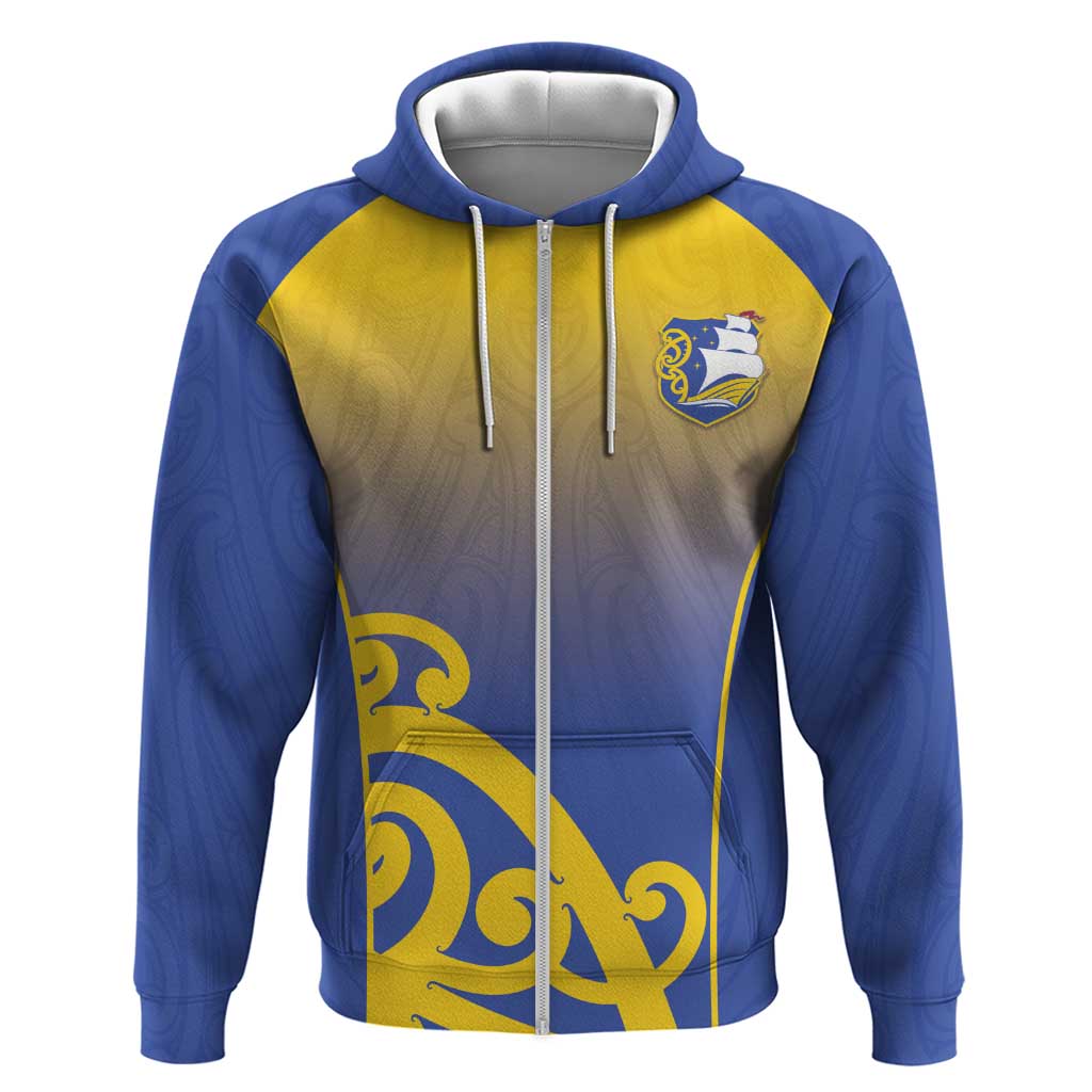 Custom James Cook High School Hoodie Maori Koru Pattern LT05 Zip Hoodie Blue - Polynesian Pride