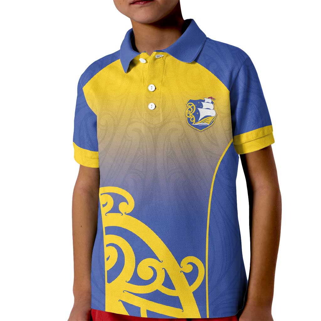 Custom James Cook High School Kid Polo Shirt Maori Koru Pattern LT05 Kid Blue - Polynesian Pride