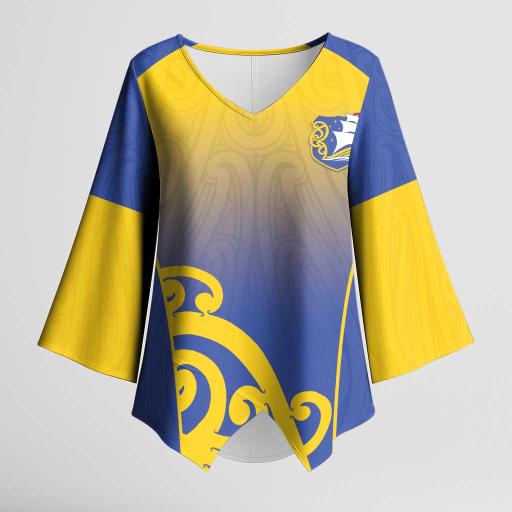 Custom James Cook High School Kimono Sleeve Blouse Maori Koru Pattern LT05 Female Blue - Polynesian Pride