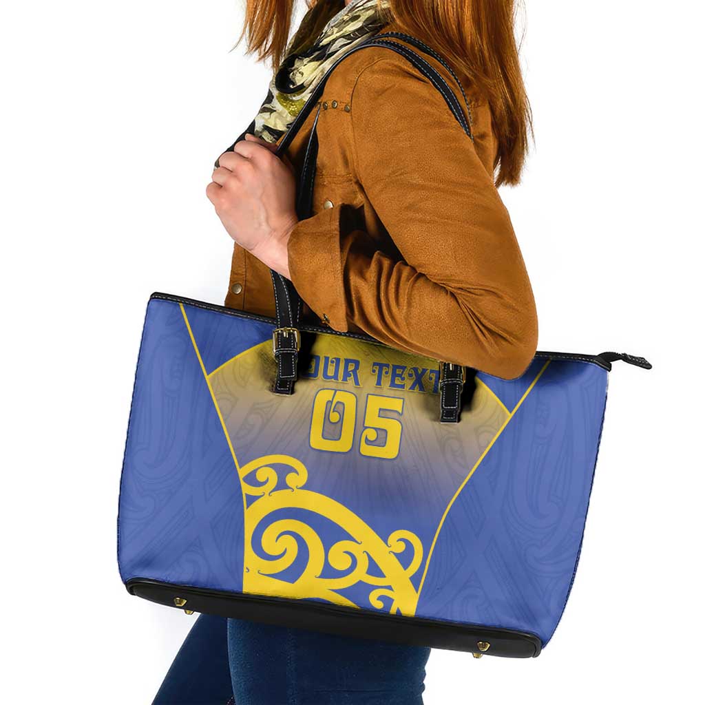 Custom James Cook High School Leather Tote Bag Maori Koru Pattern LT05 Blue - Polynesian Pride