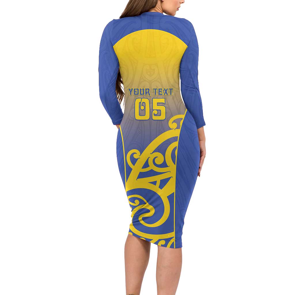Custom James Cook High School Long Sleeve Bodycon Dress Maori Koru Pattern LT05 - Polynesian Pride