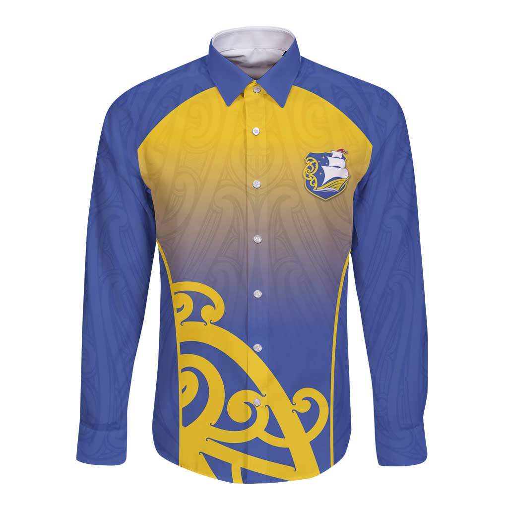 Custom James Cook High School Long Sleeve Button Shirt Maori Koru Pattern LT05 Unisex Blue - Polynesian Pride