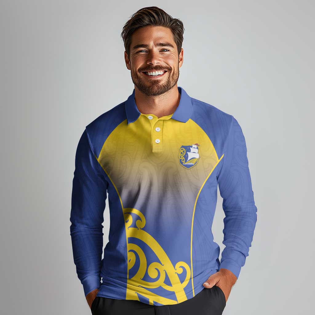 Custom James Cook High School Long Sleeve Polo Shirt Maori Koru Pattern LT05 - Polynesian Pride