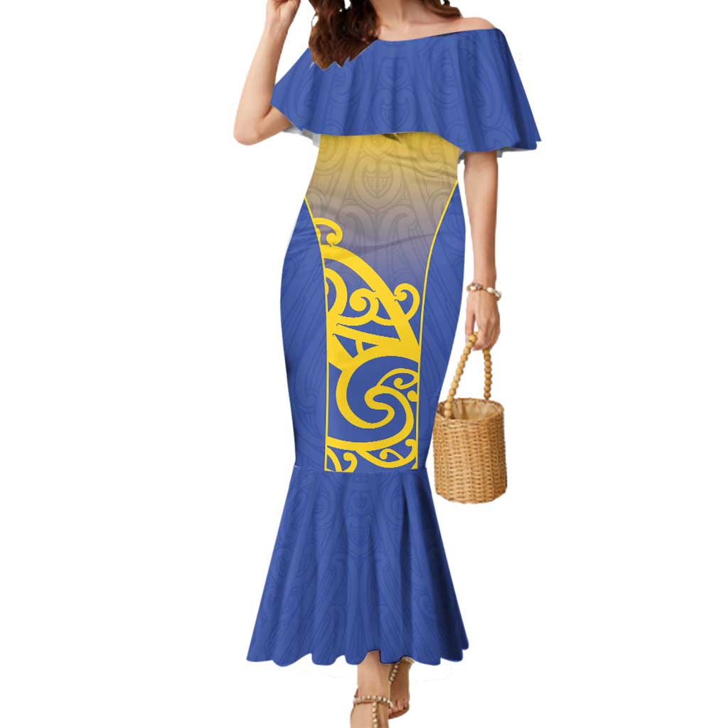 Custom James Cook High School Mermaid Dress Maori Koru Pattern LT05 Women Blue - Polynesian Pride