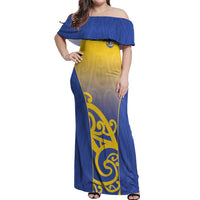 Custom James Cook High School Off Shoulder Maxi Dress Maori Koru Pattern LT05 Women Blue - Polynesian Pride