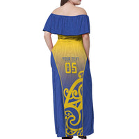 Custom James Cook High School Off Shoulder Maxi Dress Maori Koru Pattern LT05 - Polynesian Pride