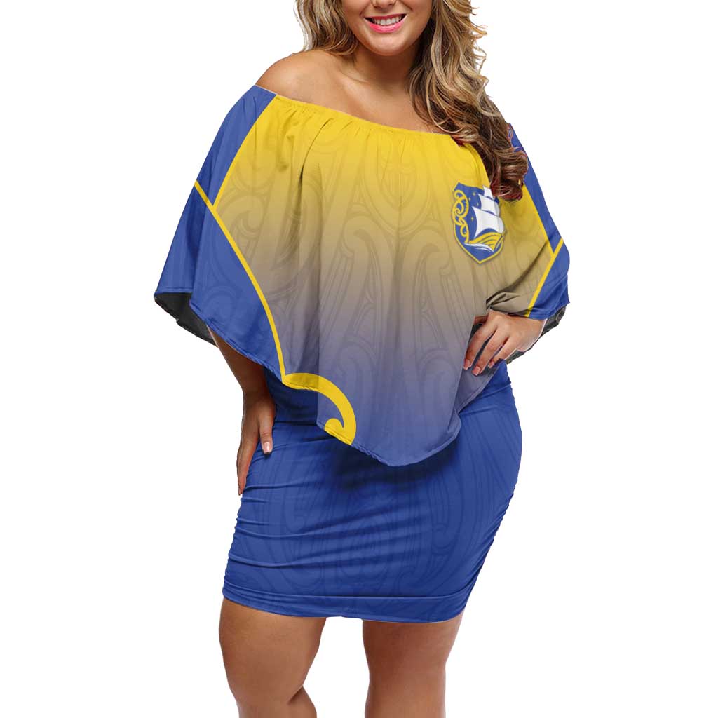 Custom James Cook High School Off Shoulder Short Dress Maori Koru Pattern LT05 Women Blue - Polynesian Pride