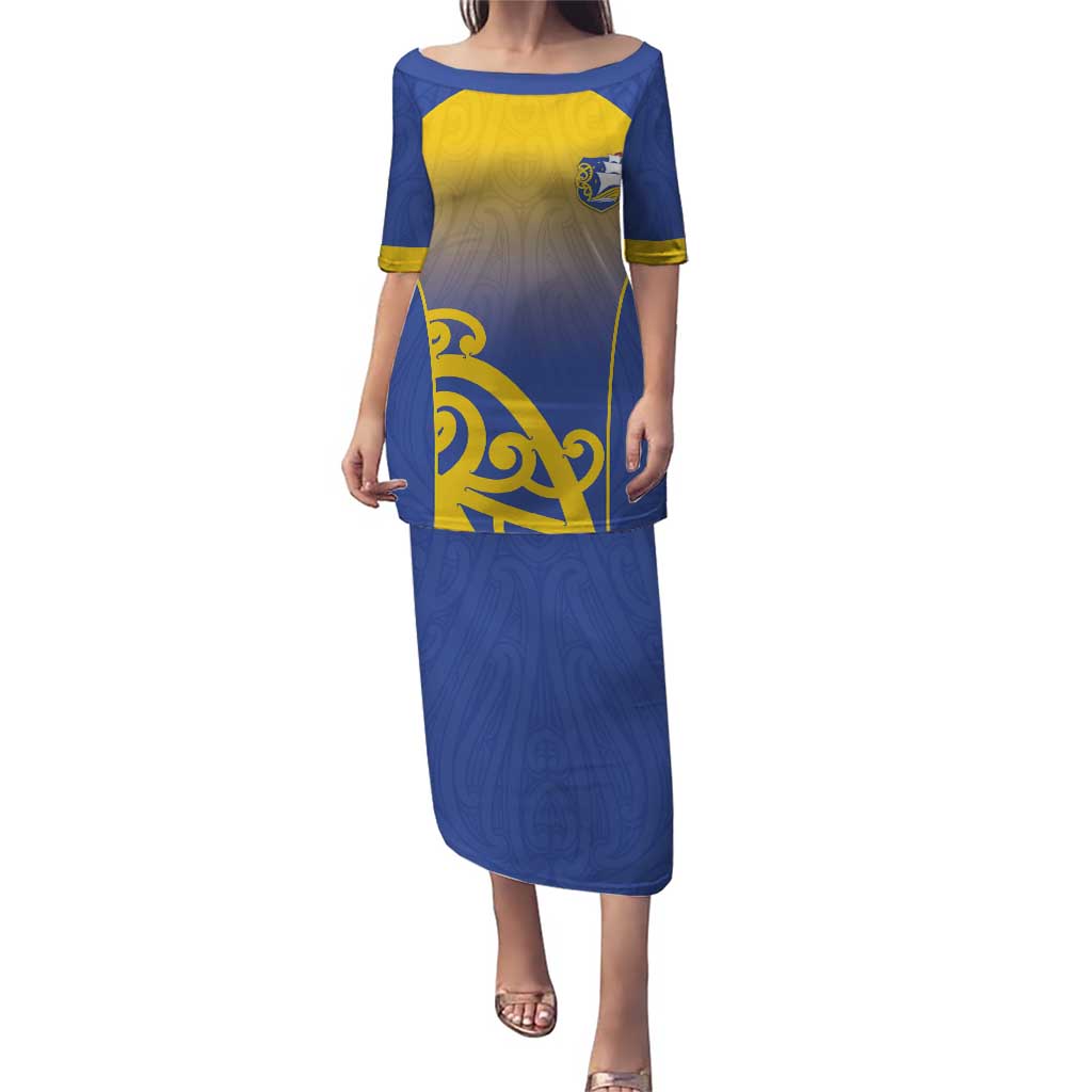 Custom James Cook High School Puletasi Maori Koru Pattern LT05 Long Dress Blue - Polynesian Pride