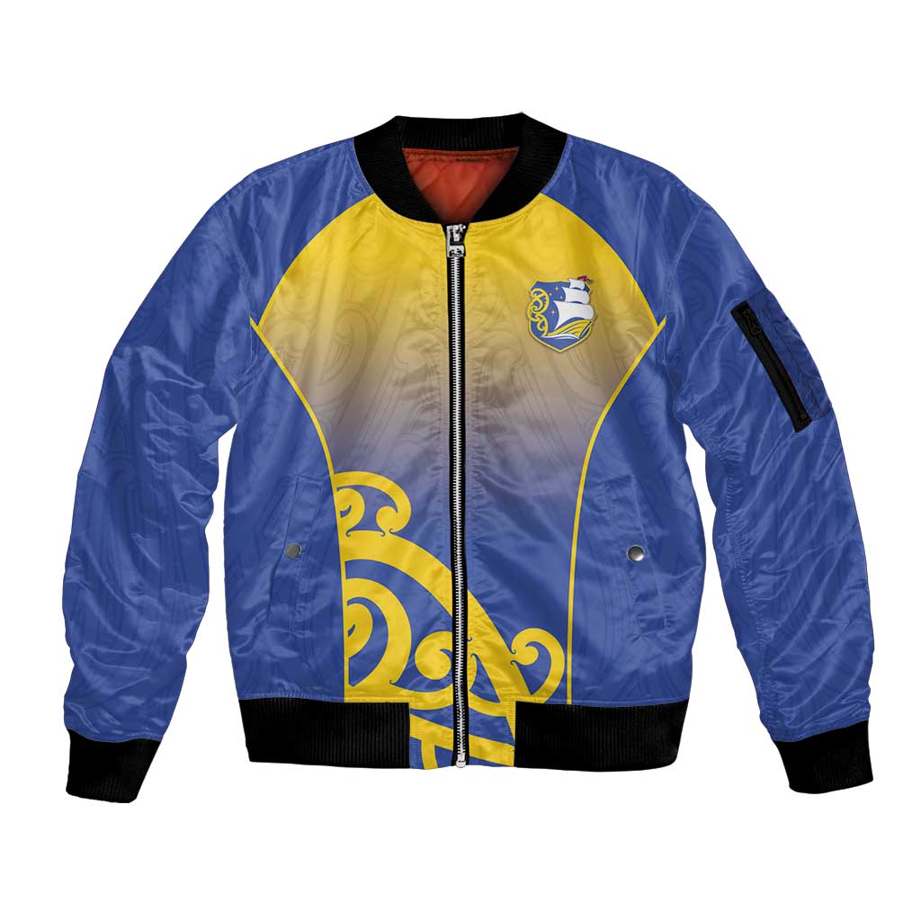 Custom James Cook High School Sleeve Zip Bomber Jacket Maori Koru Pattern LT05 Unisex Blue - Polynesian Pride