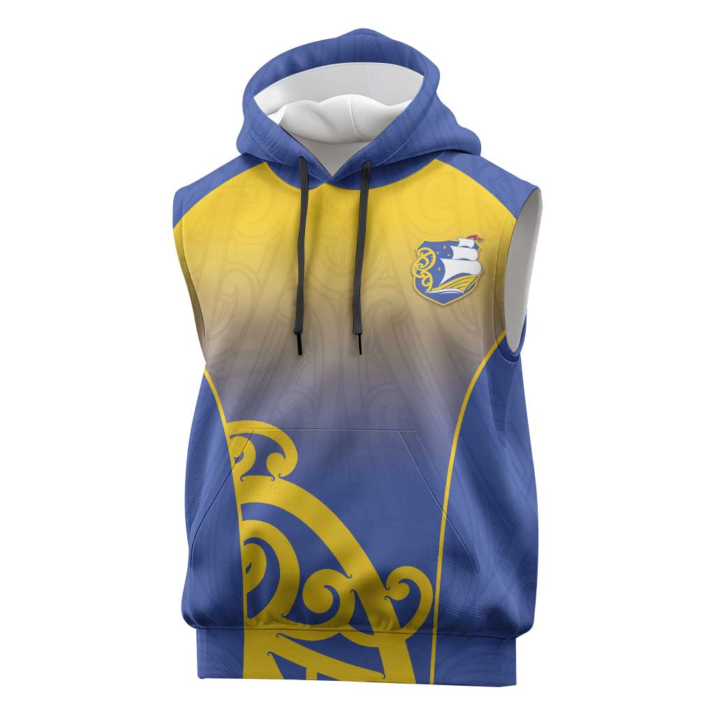 Custom James Cook High School Sleeveless Hoodie Maori Koru Pattern LT05 Blue - Polynesian Pride