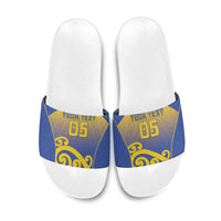 Custom James Cook High School Slide Sandals Maori Koru Pattern LT05 Blue - Polynesian Pride