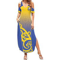 Custom James Cook High School Summer Maxi Dress Maori Koru Pattern LT05 Women Blue - Polynesian Pride