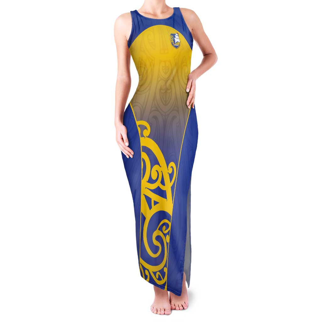 Custom James Cook High School Tank Maxi Dress Maori Koru Pattern LT05 Women Blue - Polynesian Pride