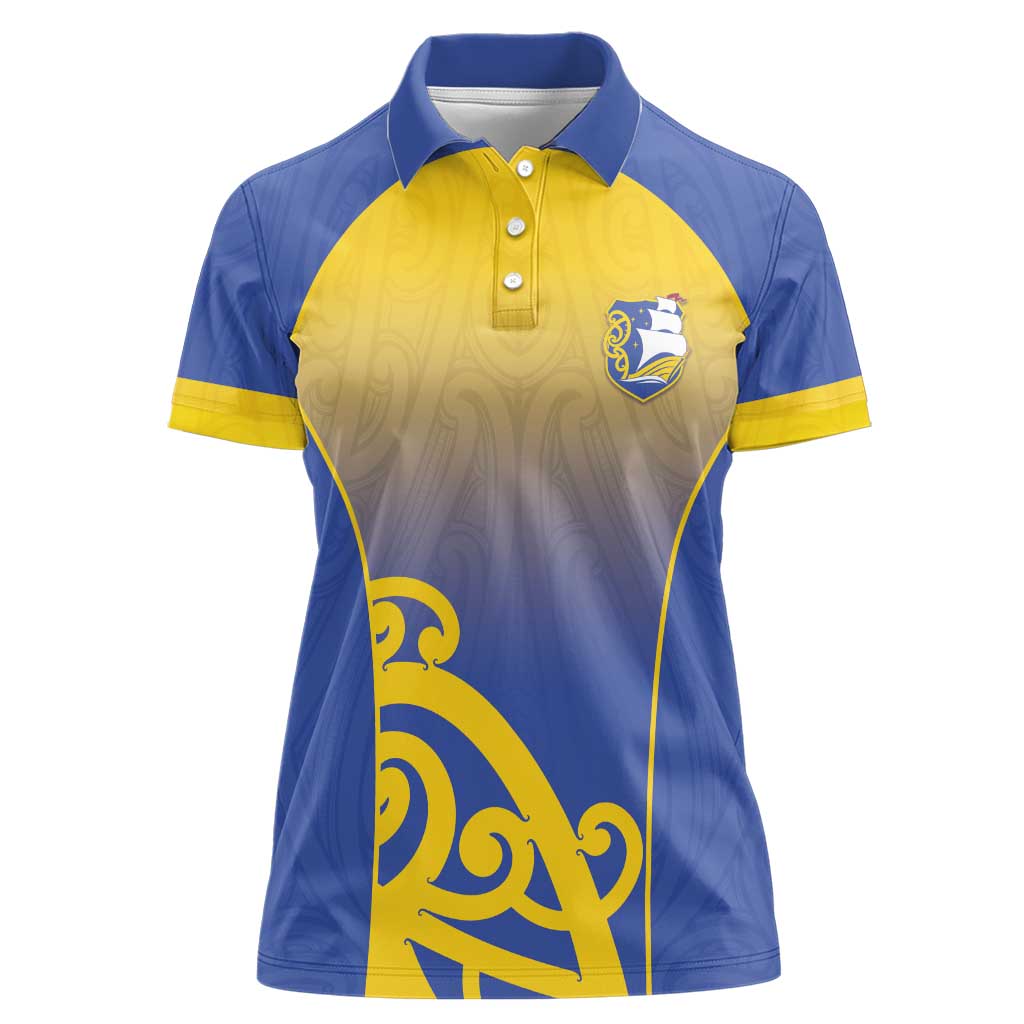 Custom James Cook High School Women Polo Shirt Maori Koru Pattern LT05 Female Blue - Polynesian Pride