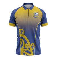 Custom James Cook High School Zipper Polo Shirt Maori Koru Pattern LT05 Blue - Polynesian Pride