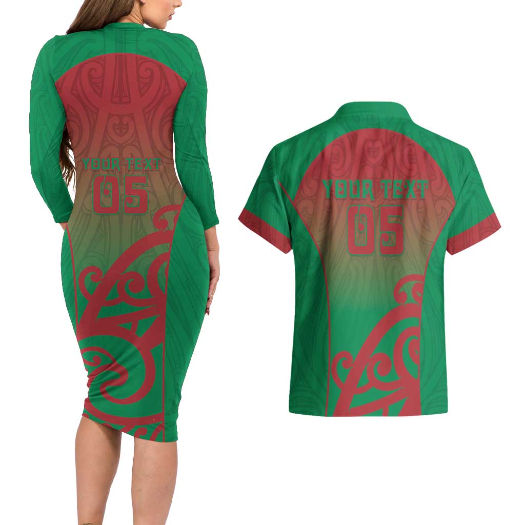 Custom Onehunga High School Couples Matching Long Sleeve Bodycon Dress and Hawaiian Shirt Maori Koru Pattern LT05 - Polynesian Pride
