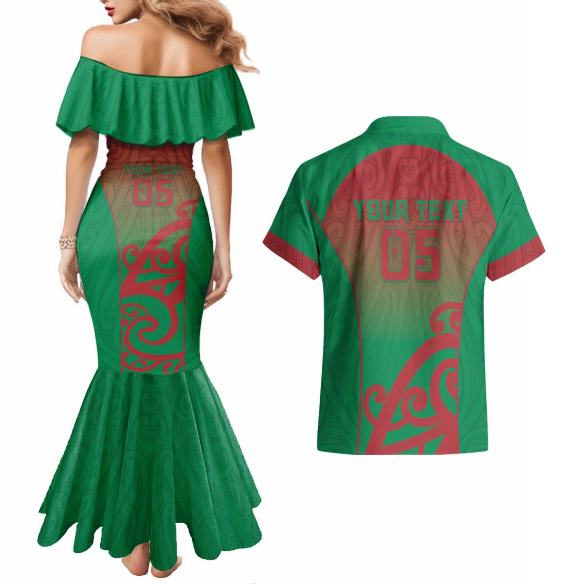 Custom Onehunga High School Couples Matching Mermaid Dress and Hawaiian Shirt Maori Koru Pattern LT05 - Polynesian Pride