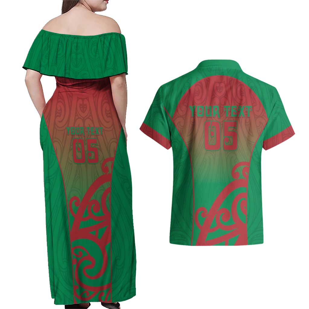 Custom Onehunga High School Couples Matching Off Shoulder Maxi Dress and Hawaiian Shirt Maori Koru Pattern LT05 - Polynesian Pride