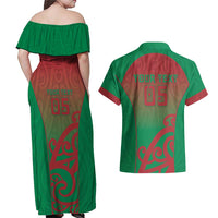 Custom Onehunga High School Couples Matching Off Shoulder Maxi Dress and Hawaiian Shirt Maori Koru Pattern LT05 - Polynesian Pride