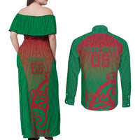 Custom Onehunga High School Couples Matching Off Shoulder Maxi Dress and Long Sleeve Button Shirt Maori Koru Pattern LT05 - Polynesian Pride