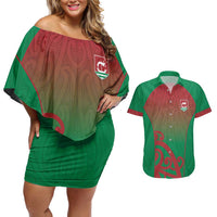 Custom Onehunga High School Couples Matching Off Shoulder Short Dress and Hawaiian Shirt Maori Koru Pattern