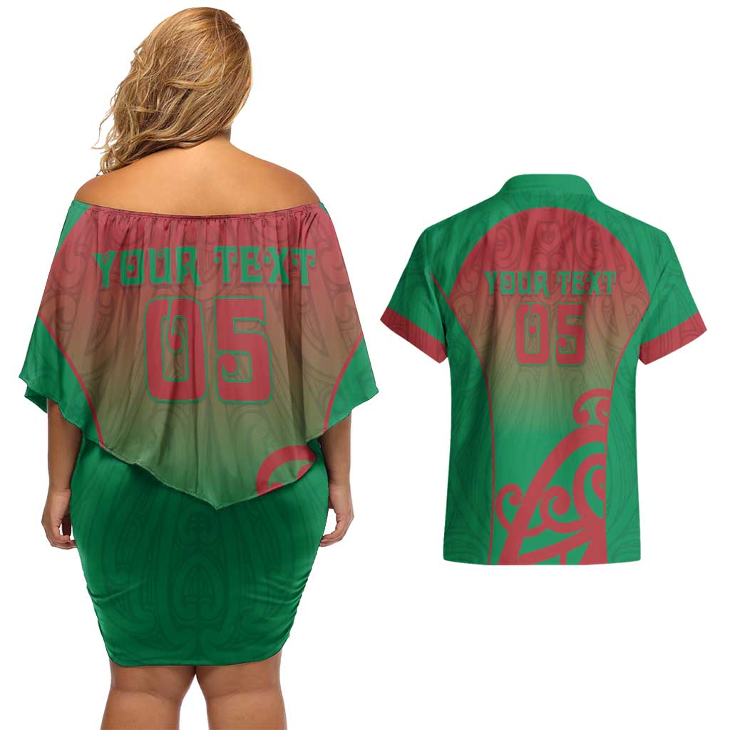 Custom Onehunga High School Couples Matching Off Shoulder Short Dress and Hawaiian Shirt Maori Koru Pattern
